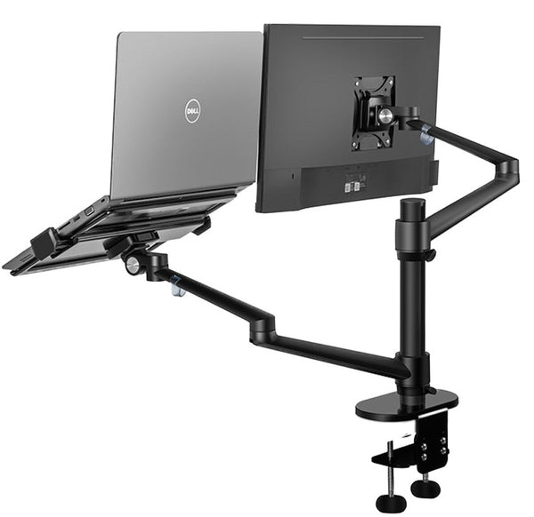 Computer Dual Arm Mount - Monitor / All-in-one 17" To 32" - Laptop 12" To 17" - Adjustable - Head Rotation 360°