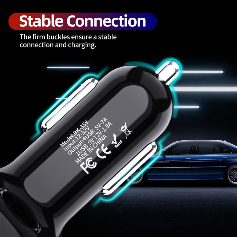 Car USB Charger - 4 Ports: 3 Ports 2.1 A, 1 Port QC 3.0 - Fast Charge