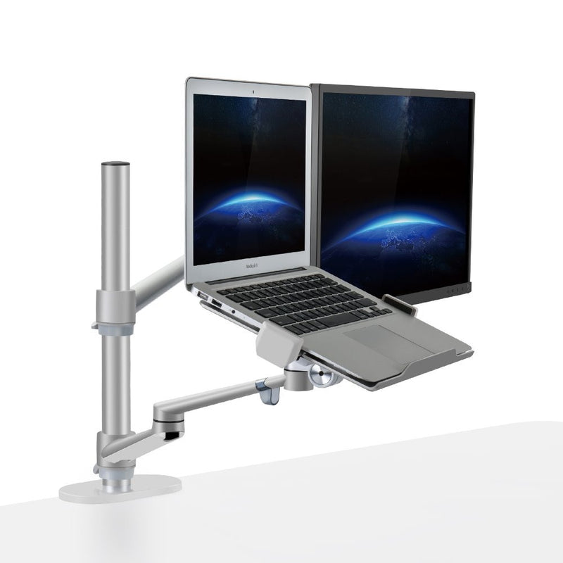 Computer Dual Arm Mount - Monitor / All-in-one 17" To 32" - Laptop 12" To 17" - Adjustable - Head Rotation 360°