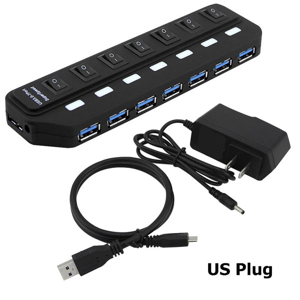 USB 3.0 Adapter - 4 And 7 Ports - High Speed 5 Gbps - Multi Splitter On/Off Switch