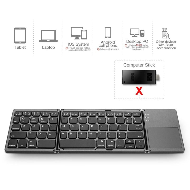 Mini Wireless Folding And Portable Keyboard - Compatible With Desktop, Laptop, Smartphone And Tablet