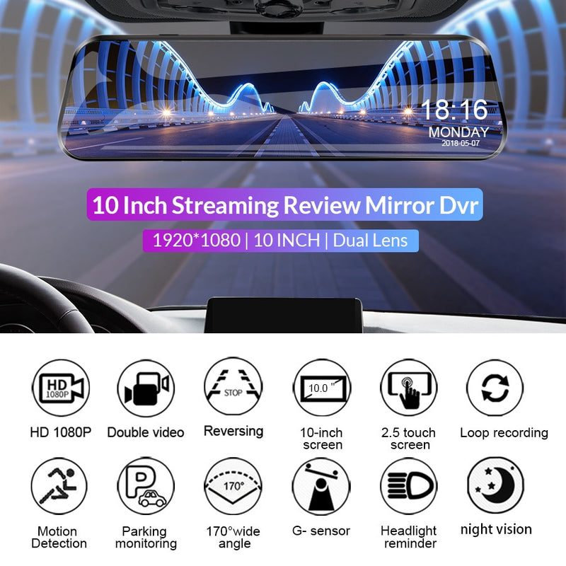 Mirror Dash Cam 10'' - Touch Screen